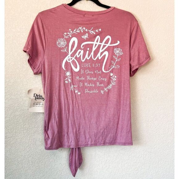 NWT! Dirtee Laundry Faith Graphic Tie Front Tee Size Medium - Picture 4 of 4